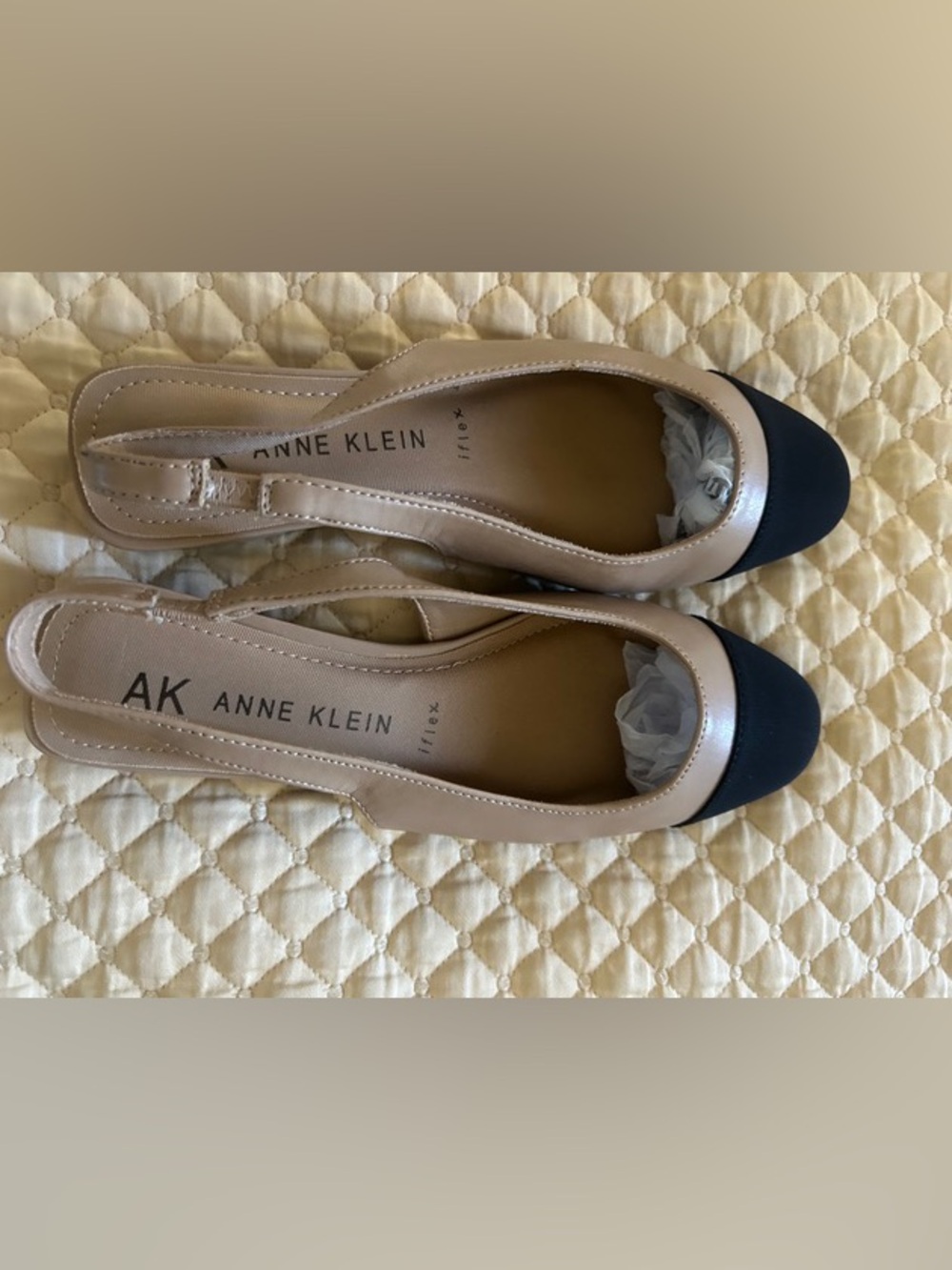Anne Klein Beige Slingback Flats with Black Toe Cap